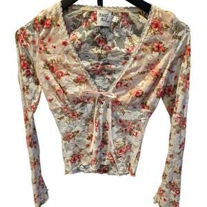 Princess Polly Floral Lace Sheer Long Sleeve Bow Top Size 8